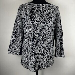 J.Crew Navy Blue Embroidered Wildflower‎ Blouse Cotton Top Women's Size L